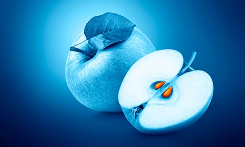 Apple core image on a blue background
