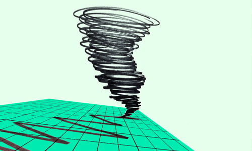 A tornado over a volatile line chart