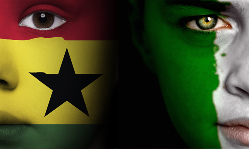 Ghana and Nigeria flags painted on faces