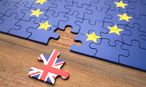 EU Jigsaw puzzle with one UK flag piece