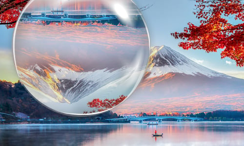 Reflections through the lens of Fuji mountain in Japan