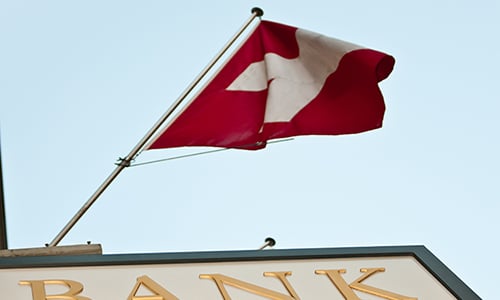 A bank sign and a swiss flag