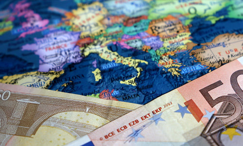 European maps and euro currency